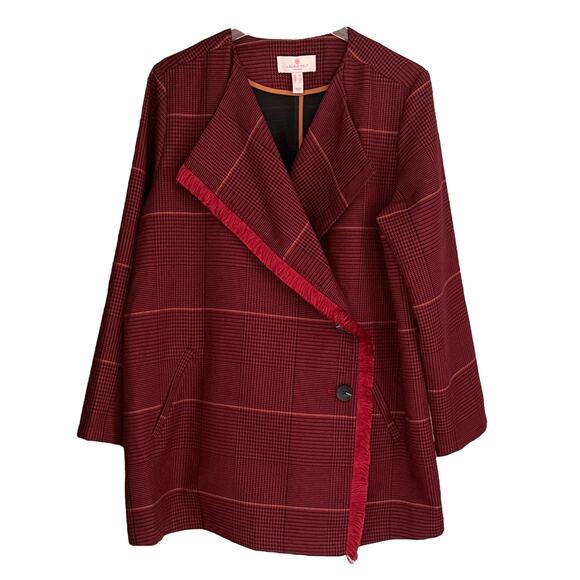 Laurie Felt Los Angeles Zoe Burgundy Plaid Wrap Coat US M - Picture 1 of 5